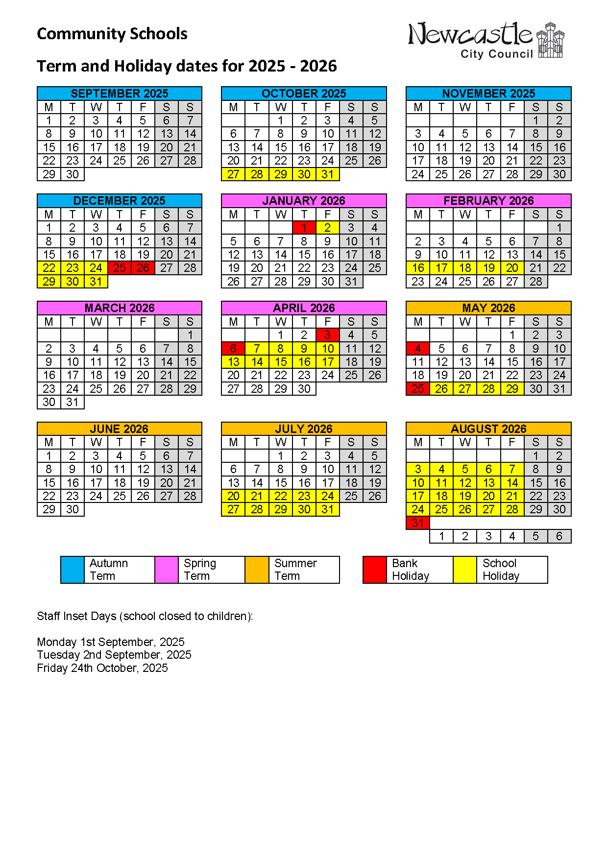 Newcastle City Council School Term Calendar 2025 26 KE edited